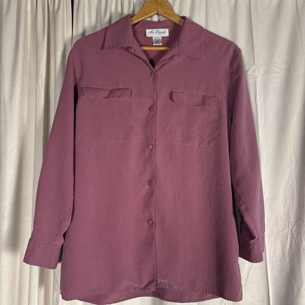 Vintage Lee David  Collection Shirt Womens 100% Silk Blouse Mauve Size Large